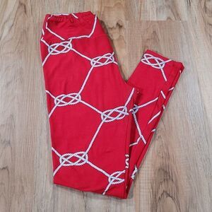 🔺️LuLaRoe Red & White Nautical Rope Print Leggings One Size